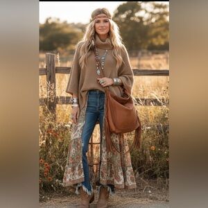 Michael Kors Women's Wide-Rib Button Turtleneck Poncho one size